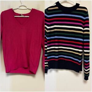 Set of 2 LOFT 100% Cotton Sweaters Size Medium Pink Stripes